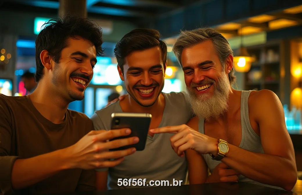 Amigos brasileiros comemorando juntos com o 56F num bar à noite