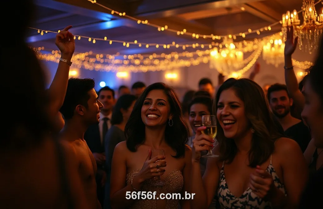 Brasileiros comemorando juntos com o 56F numa festa elegante à noite